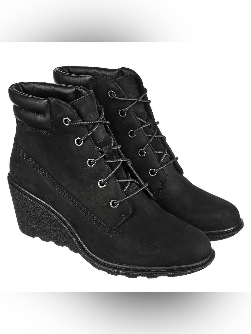 Timberland Amston Black Lace-Up Wedge Ankle Boots Sz 8